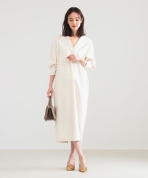 ポンチ Vネック ワンピース［手洗い可］