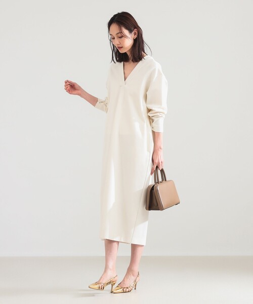 Demi-Luxe BEAMS（デミルクス ビームス）の「ポンチ Vネック ワンピース［手洗い可］（ワンピース・レディース・オフホワイト/ブラック・ONE SIZE）」の3枚目の写真