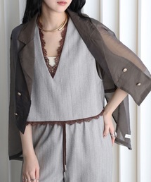 YENNA | レース切替ストライプVネックベスト/オケージョン(ベスト)