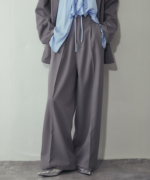 ANOTHER S（アナザーエス）の「セットアップ可ツータックイドパンツ（スーツパンツ・レディース・グレー/アイボリー/ネイビー/ベージュ・FREE）」の2枚目の写真