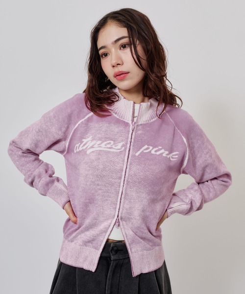 atmos pink(アトモスピンク)の「atmos pink Faded Coler Zip-up Cardigan / アトモス ピンク フェイデッド カラー ジップアップ カーディガン(カーディガン/ボレロ・レディース・グリーン/ピンク/チャコール・FREE)」の3枚目の写真