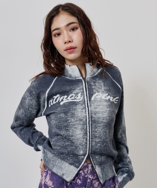 atmos pink(アトモスピンク)の「atmos pink Faded Coler Zip-up Cardigan / アトモス ピンク フェイデッド カラー ジップアップ カーディガン(カーディガン/ボレロ・レディース・グリーン/ピンク/チャコール・FREE)」の1枚目の写真
