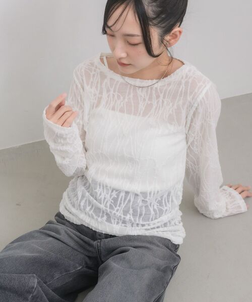RETRO GIRL(レトロガール)の「デザインシアーインナー(Tシャツ/カットソー・レディース・オフホワイト/ブラック・FREE)」の2枚目の写真