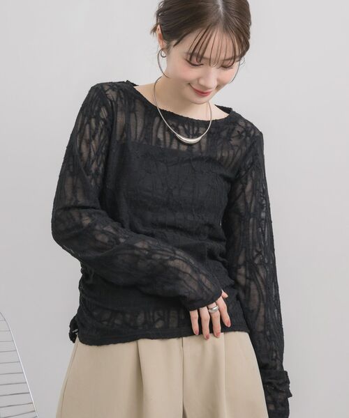 RETRO GIRL(レトロガール)の「デザインシアーインナー(Tシャツ/カットソー・レディース・オフホワイト/ブラック・FREE)」の1枚目の写真
