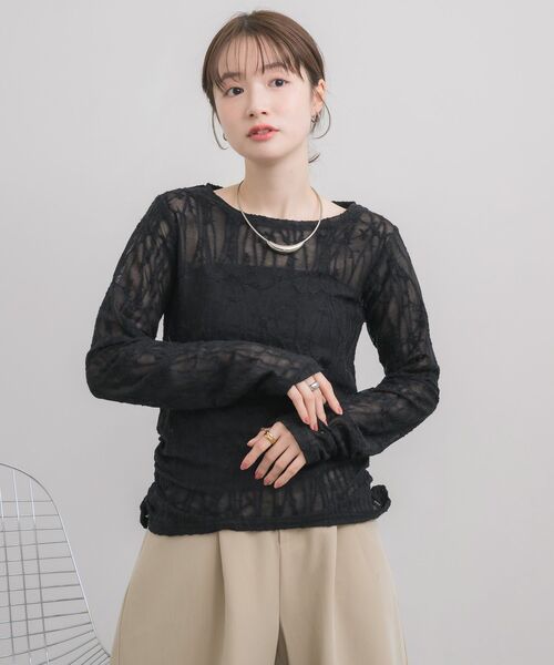 RETRO GIRL(レトロガール)の「デザインシアーインナー(Tシャツ/カットソー・レディース・オフホワイト/ブラック・FREE)」の16枚目の写真