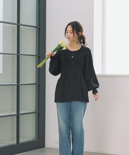 Alumu.(エルム)の「AM610202 ぺプラムリブカーディガン(カーディガン/ボレロ・レディース・ブラック/ベージュ・FREE)」の20枚目の写真