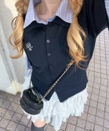 2枚衿ドッキング5分袖ニット