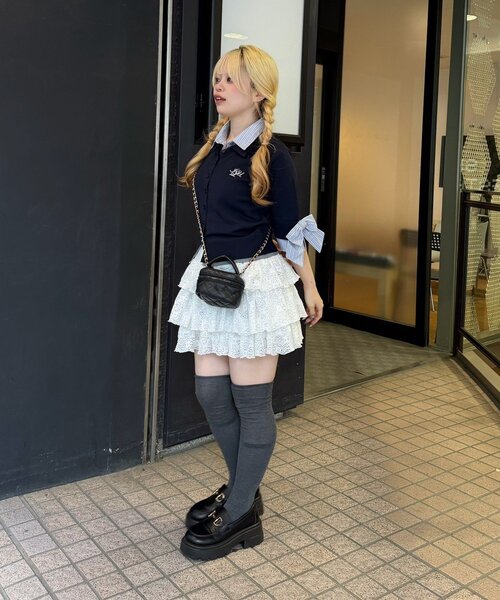 Another Branch olive des olive(アナザーブランチオリーブデオリーブ)の「2枚衿ドッキング5分袖ニット(ニット/セーター・レディース・アイボリー/オフホワイト/グレー/ライトグレー/ネイビー/インディゴブルー・FREE)」の18枚目の写真