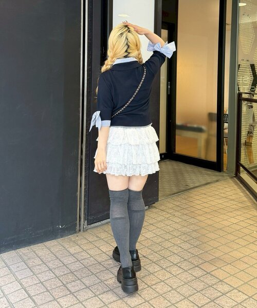 Another Branch olive des olive(アナザーブランチオリーブデオリーブ)の「2枚衿ドッキング5分袖ニット(ニット/セーター・レディース・アイボリー/オフホワイト/グレー/ライトグレー/ネイビー/インディゴブルー・FREE)」の20枚目の写真