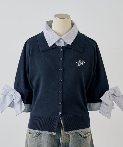 Another Branch olive des olive(アナザーブランチオリーブデオリーブ)の「2枚衿ドッキング5分袖ニット(ニット/セーター・レディース・アイボリー/オフホワイト/グレー/ライトグレー/ネイビー/インディゴブルー・FREE)」の21枚目の写真