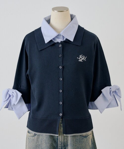 Another Branch olive des olive(アナザーブランチオリーブデオリーブ)の「2枚衿ドッキング5分袖ニット(ニット/セーター・レディース・アイボリー/オフホワイト/グレー/ライトグレー/ネイビー/インディゴブルー・FREE)」の22枚目の写真