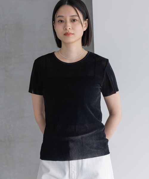A part by(アパートバイ)の「ベロアTシャツ(Tシャツ/カットソー・レディース・ブラック/オフホワイト/ピンク系その他2・FREE)」の7枚目の写真