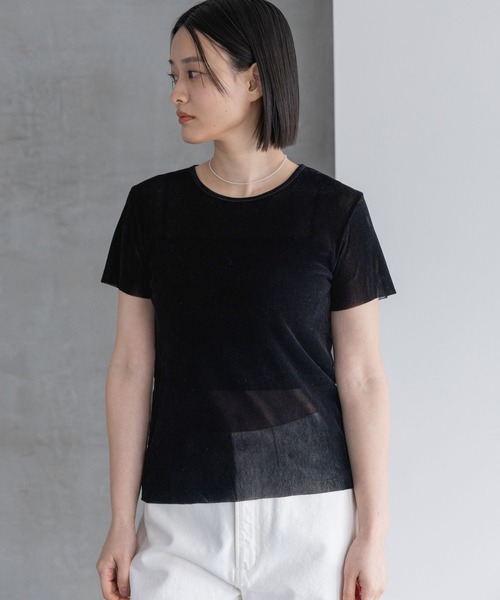 A part by(アパートバイ)の「ベロアTシャツ(Tシャツ/カットソー・レディース・ブラック/オフホワイト/ピンク系その他2・FREE)」の8枚目の写真