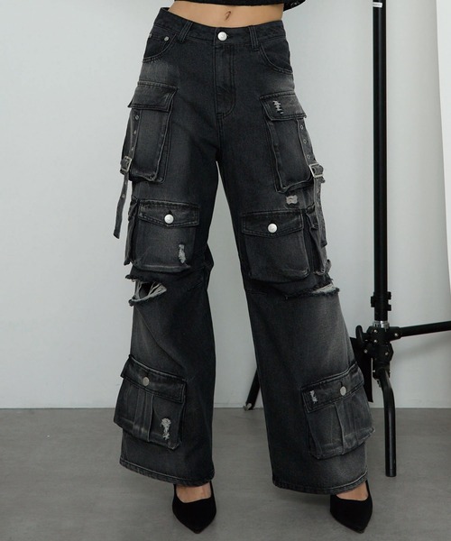 Heart Tattoo(ハートタトゥー)の「High-rise Out-pocket Denim / ハイウエストアウトポケットデニム(デニムパンツ・レディース・ブラック・0/1)」の2枚目の写真