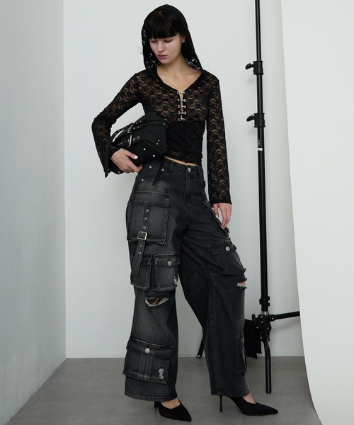 Heart Tattoo(ハートタトゥー)の「High-rise Out-pocket Denim / ハイウエストアウトポケットデニム(デニムパンツ・レディース・ブラック・0/1)」の14枚目の写真