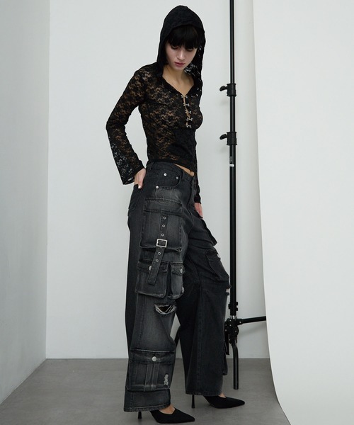 Heart Tattoo(ハートタトゥー)の「High-rise Out-pocket Denim / ハイウエストアウトポケットデニム(デニムパンツ・レディース・ブラック・0/1)」の15枚目の写真