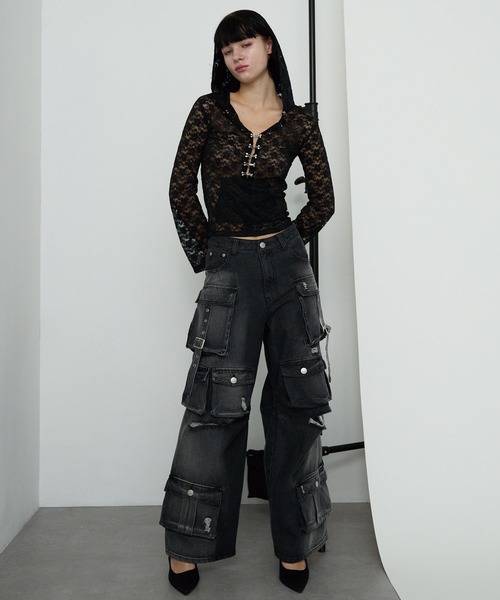 Heart Tattoo(ハートタトゥー)の「High-rise Out-pocket Denim / ハイウエストアウトポケットデニム(デニムパンツ・レディース・ブラック・0/1)」の16枚目の写真