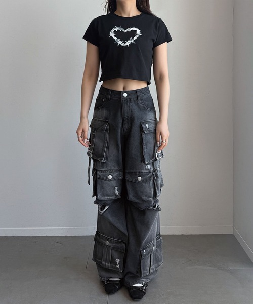 Heart Tattoo(ハートタトゥー)の「High-rise Out-pocket Denim / ハイウエストアウトポケットデニム(デニムパンツ・レディース・ブラック・0/1)」の18枚目の写真