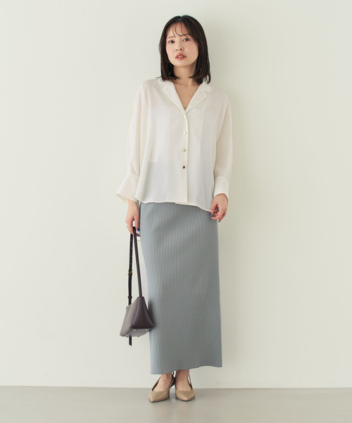 Noble（ノーブル）の「ゴールドボタンニュアンスシャツ（シャツ/ブラウス・レディース・モカ/ホワイト・FREE）」の6枚目の写真
