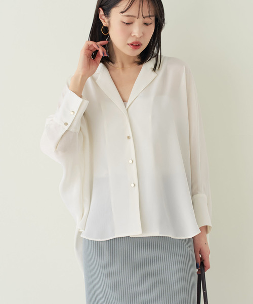 Noble（ノーブル）の「ゴールドボタンニュアンスシャツ（シャツ/ブラウス・レディース・モカ/ホワイト・FREE）」の8枚目の写真
