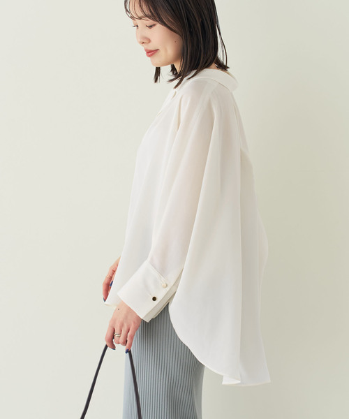 Noble（ノーブル）の「ゴールドボタンニュアンスシャツ（シャツ/ブラウス・レディース・モカ/ホワイト・FREE）」の9枚目の写真