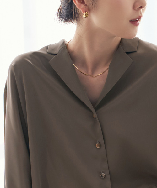 Noble（ノーブル）の「ゴールドボタンニュアンスシャツ（シャツ/ブラウス・レディース・モカ/ホワイト・FREE）」の15枚目の写真