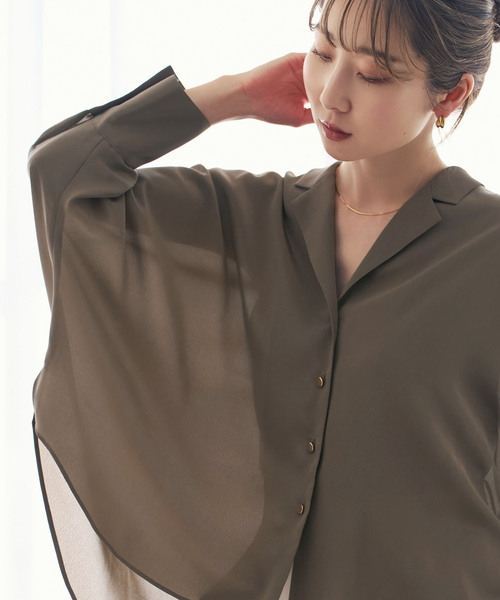 Noble（ノーブル）の「ゴールドボタンニュアンスシャツ（シャツ/ブラウス・レディース・モカ/ホワイト・FREE）」の16枚目の写真