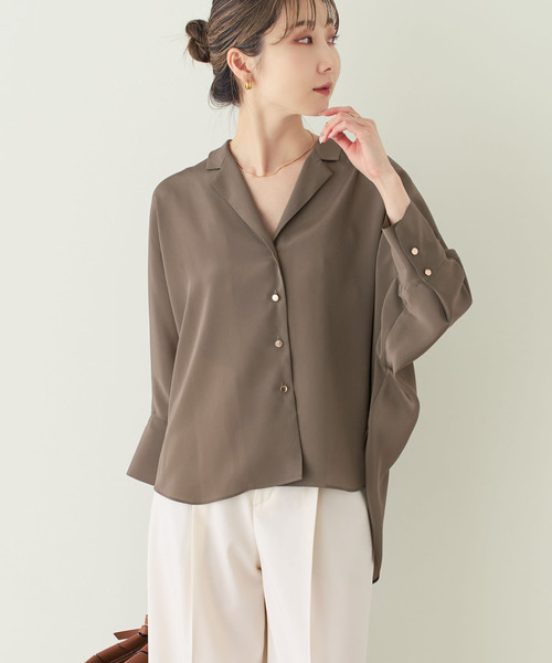 Noble（ノーブル）の「ゴールドボタンニュアンスシャツ（シャツ/ブラウス・レディース・モカ/ホワイト・FREE）」の19枚目の写真