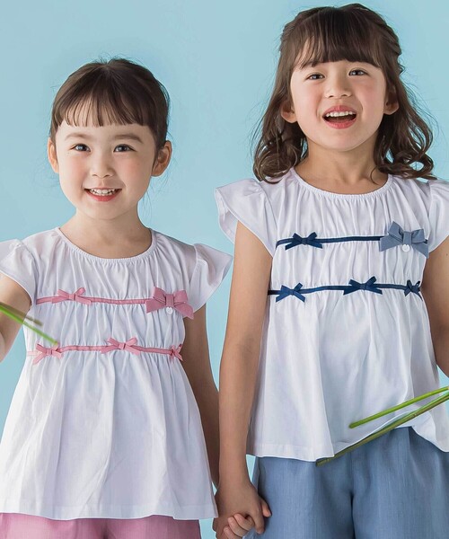BeBe Petits Pois Vert（ベベプチポワヴェール）の「【店舗限定】リボントップス＋キュロットパンツセットアップ(95～150cm)（セットアップ・キッズ・ブルー系その他/ピンク系その他・120cm/100cm/95cm/140cm/130cm/150cm/110cm）」の7枚目の写真