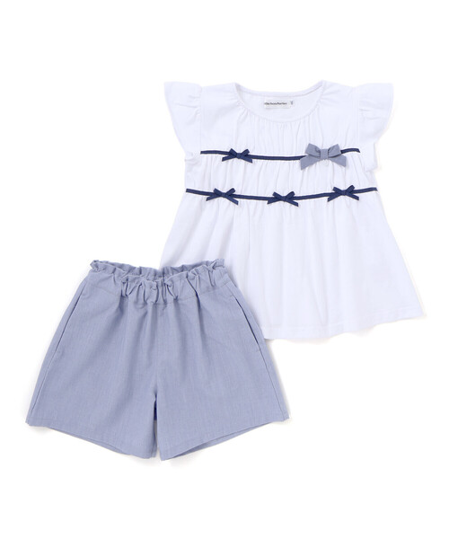 BeBe Petits Pois Vert（ベベプチポワヴェール）の「【店舗限定】リボントップス＋キュロットパンツセットアップ(95～150cm)（セットアップ・キッズ・ブルー系その他/ピンク系その他・120cm/100cm/95cm/140cm/130cm/150cm/110cm）」の12枚目の写真