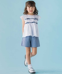 BeBe Petits Pois Vert（ベベプチポワヴェール）の「【店舗限定】リボントップス＋キュロットパンツセットアップ(95～150cm)（セットアップ）」