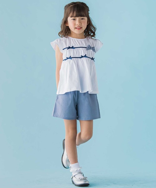 BeBe Petits Pois Vert（ベベプチポワヴェール）の「【店舗限定】リボントップス＋キュロットパンツセットアップ(95～150cm)（セットアップ・キッズ・ブルー系その他/ピンク系その他・120cm/100cm/95cm/140cm/130cm/150cm/110cm）」の3枚目の写真