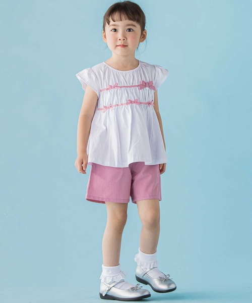 BeBe Petits Pois Vert（ベベプチポワヴェール）の「【店舗限定】リボントップス＋キュロットパンツセットアップ(95～150cm)（セットアップ・キッズ・ブルー系その他/ピンク系その他・120cm/100cm/95cm/140cm/130cm/150cm/110cm）」の4枚目の写真