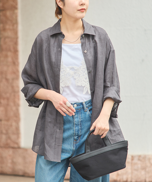journal standard L'essage（ジャーナルスタンダードレサージュ）の「ヨーロピアンフラックス2WAYシャツ 2（シャツ/ブラウス・レディース・グレー/ブラック系その他/Red/ホワイト・FREE）」の3枚目の写真