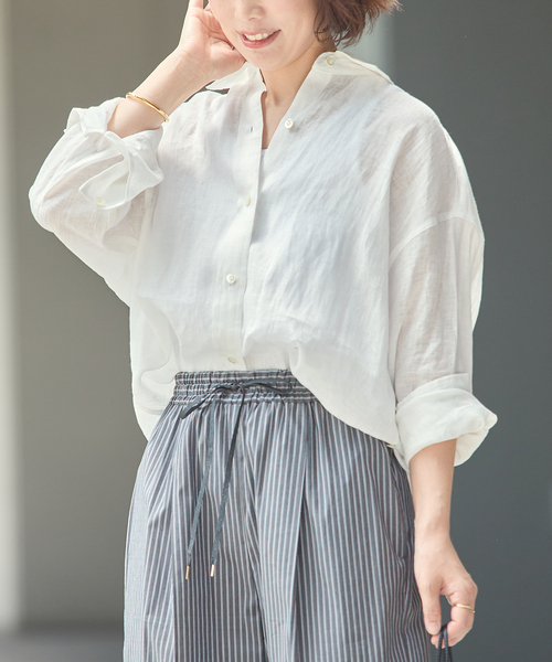 journal standard L'essage（ジャーナルスタンダードレサージュ）の「ヨーロピアンフラックス2WAYシャツ 2（シャツ/ブラウス・レディース・グレー/ブラック系その他/Red/ホワイト・FREE）」の2枚目の写真