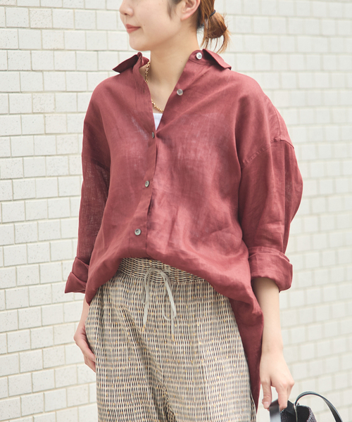 journal standard L'essage（ジャーナルスタンダードレサージュ）の「ヨーロピアンフラックス2WAYシャツ 2（シャツ/ブラウス・レディース・グレー/ブラック系その他/Red/ホワイト・FREE）」の4枚目の写真