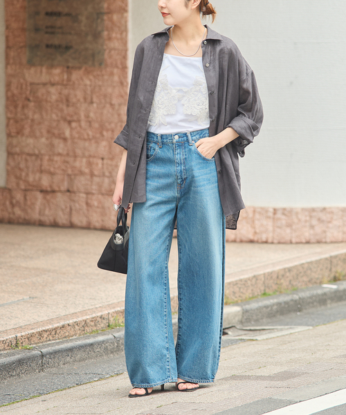 journal standard L'essage（ジャーナルスタンダードレサージュ）の「ヨーロピアンフラックス2WAYシャツ 2（シャツ/ブラウス・レディース・グレー/ブラック系その他/Red/ホワイト・FREE）」の7枚目の写真