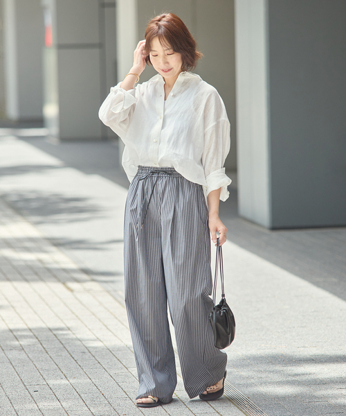 journal standard L'essage（ジャーナルスタンダードレサージュ）の「ヨーロピアンフラックス2WAYシャツ 2（シャツ/ブラウス・レディース・グレー/ブラック系その他/Red/ホワイト・FREE）」の12枚目の写真