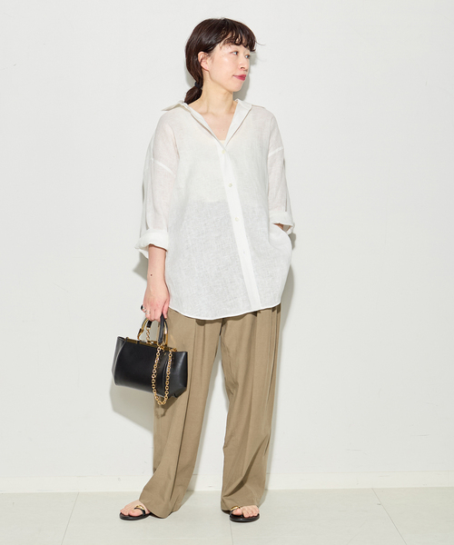journal standard L'essage（ジャーナルスタンダードレサージュ）の「ヨーロピアンフラックス2WAYシャツ 2（シャツ/ブラウス・レディース・グレー/ブラック系その他/Red/ホワイト・FREE）」の13枚目の写真