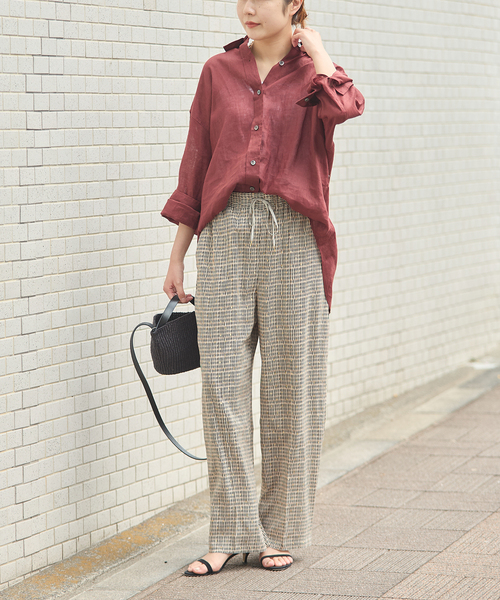 journal standard L'essage（ジャーナルスタンダードレサージュ）の「ヨーロピアンフラックス2WAYシャツ 2（シャツ/ブラウス・レディース・グレー/ブラック系その他/Red/ホワイト・FREE）」の14枚目の写真