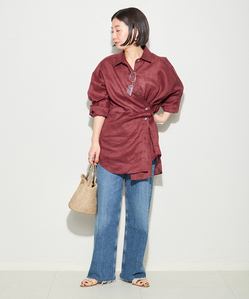 journal standard L'essage（ジャーナルスタンダードレサージュ）の「ヨーロピアンフラックス2WAYシャツ 2（シャツ/ブラウス・レディース・グレー/ブラック系その他/Red/ホワイト・FREE）」の15枚目の写真