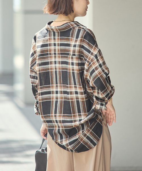 journal standard L'essage（ジャーナルスタンダードレサージュ）の「ヨーロピアンフラックス2WAYシャツ 2（シャツ/ブラウス・レディース・グレー/ブラック系その他/Red/ホワイト・FREE）」の18枚目の写真