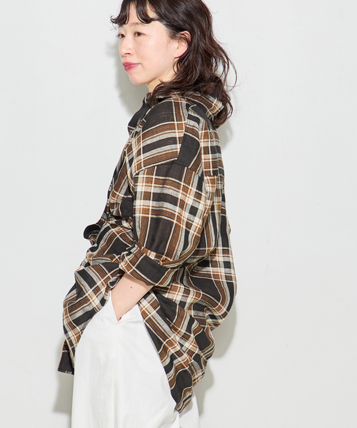 journal standard L'essage（ジャーナルスタンダードレサージュ）の「ヨーロピアンフラックス2WAYシャツ 2（シャツ/ブラウス・レディース・グレー/ブラック系その他/Red/ホワイト・FREE）」の22枚目の写真