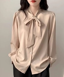 長袖 シフォン シャツ ボウタイ リボン ブラウス