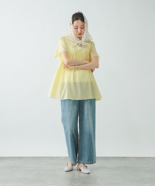 GLOBAL WORK(グローバルワーク)の「エアリーリラックスギャザーブラウス/636648(シャツ/ブラウス・レディース・ブラック/イエロー/ブラウン/オフホワイト・LARGE/MEDIUM)」の18枚目の写真