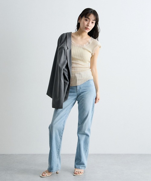Futier land(フューティアランド)の「Uネックレースキャミソール(Tシャツ/カットソー・レディース・ブラック/ベージュ/ブルー・FREE)」の9枚目の写真