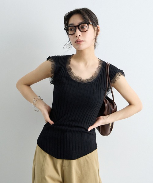 Futier land(フューティアランド)の「Uネックレースキャミソール(Tシャツ/カットソー・レディース・ブラック/ベージュ/ブルー・FREE)」の14枚目の写真