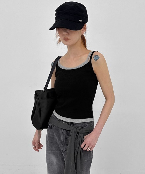 BLACKUP（ブラックアップ）の「[MADE] ロベラレイヤードキャミソール（カップ付き）（キャミソール・レディース・ネイビー/ブラック/カーキ/ブラウン・SMALL/MEDIUM）」の6枚目の写真