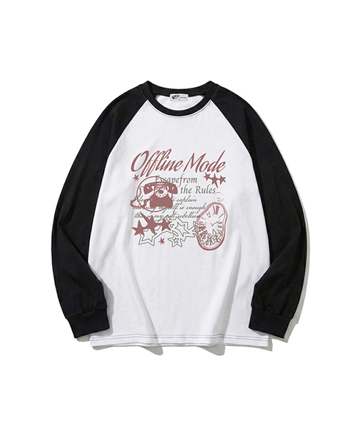 ESCAPEFROM（エスケープフロム）の「オフラインモードプリントロングスリーブ [4カラー]（Tシャツ/カットソー・レディース・ホワイト/ブラウン/ネイビー/ブラック・SMALL/MEDIUM/LARGE）」の2枚目の写真