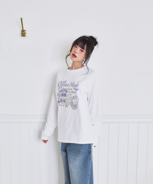 ESCAPEFROM（エスケープフロム）の「オフラインモードプリントロングスリーブ [4カラー]（Tシャツ/カットソー・レディース・ホワイト/ブラウン/ネイビー/ブラック・SMALL/MEDIUM/LARGE）」の7枚目の写真